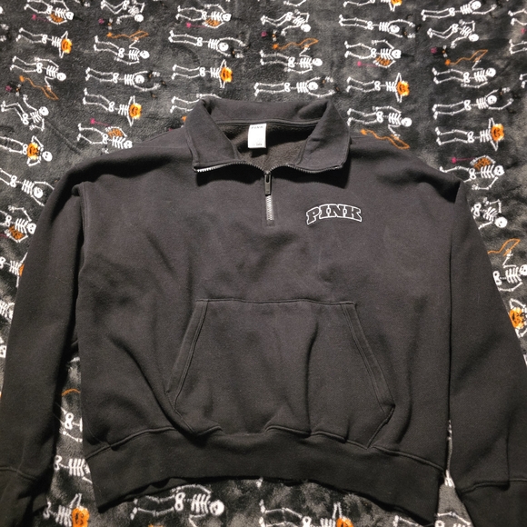 PINK Victoria's Secret Tops - PINK Victoria's Secret Black Half-Zip Pullover Sweatshirt